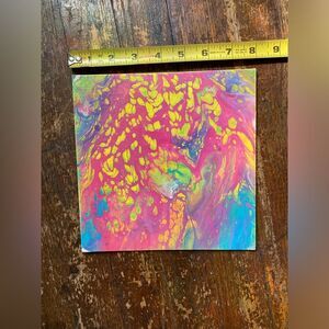 Tie Dye Rainbow Abstract Acrylic Paint Pour Artwork Original 8x8